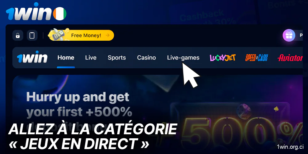 Connectez-vous à votre compte 1win et allez dans Jeux en direct