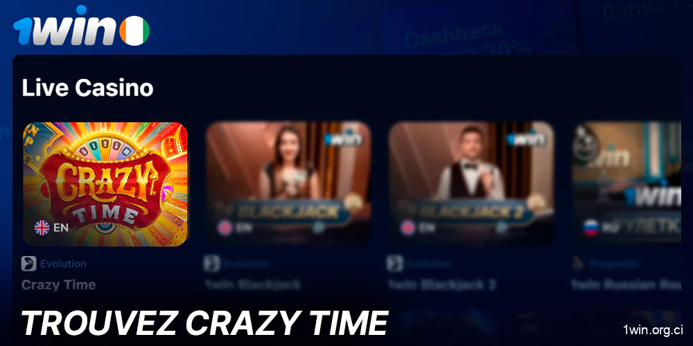 Retrouvez le jeu Crazy Time sur 1Win Live Casino
