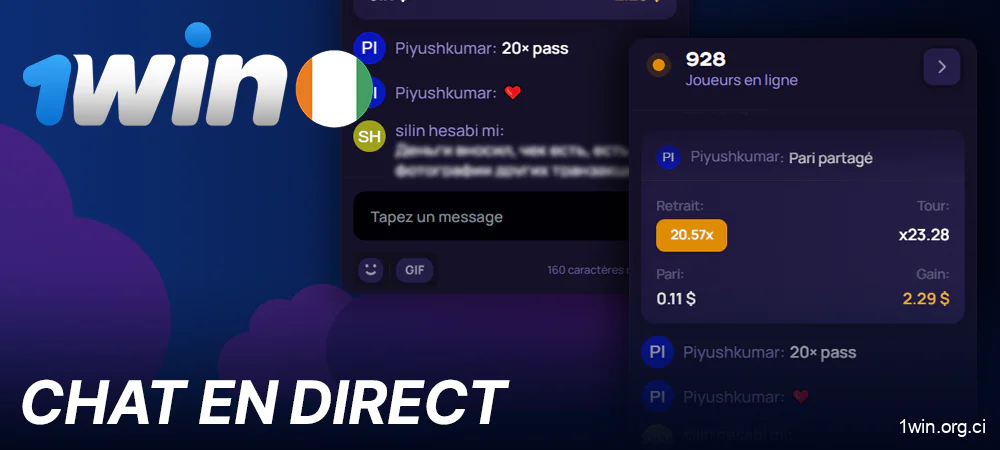 Chat en ligne dans le jeu Lucky Jet sur 1win