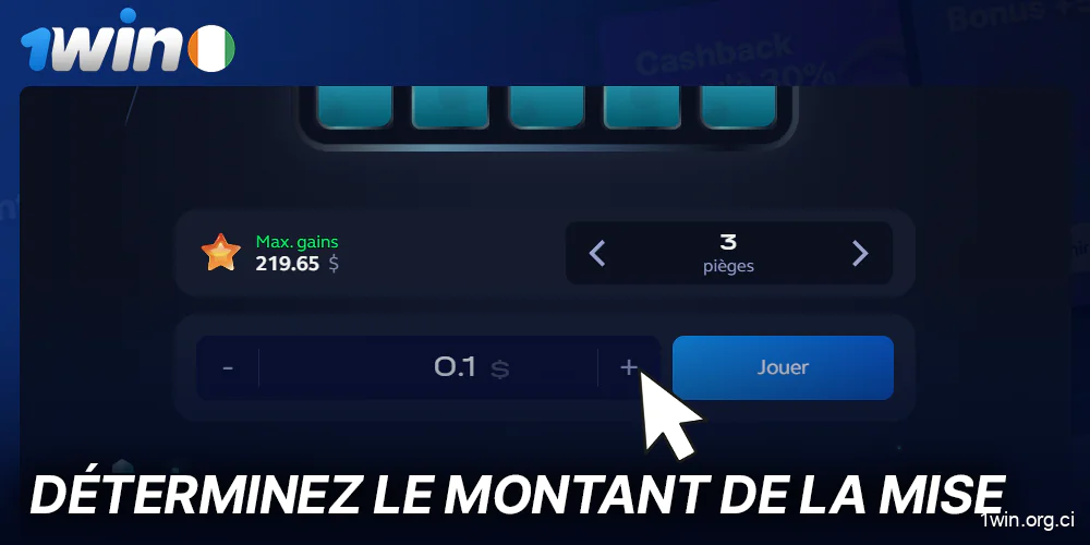 Choisissez la taille de votre mise dans le jeu des Mines sur 1Win