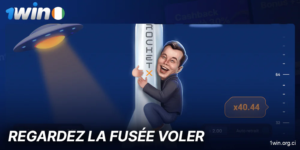 Regardez le vol d'une fusée dans le jeu Rocket X sur 1Win