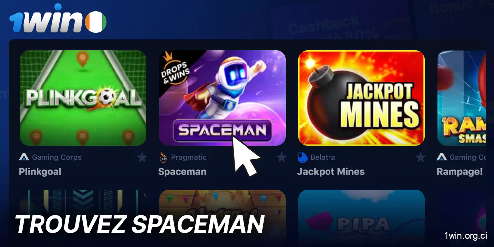 Trouvez le jeu Spaceman sur 1Win Casino